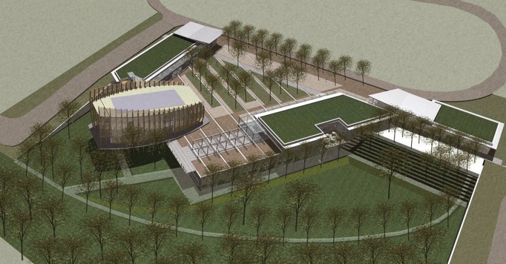 Belvedere Civic Core Winning Competition - Rendering Showing Plaza and Open-Air Pavilion by Charlottesville Commercial Architect