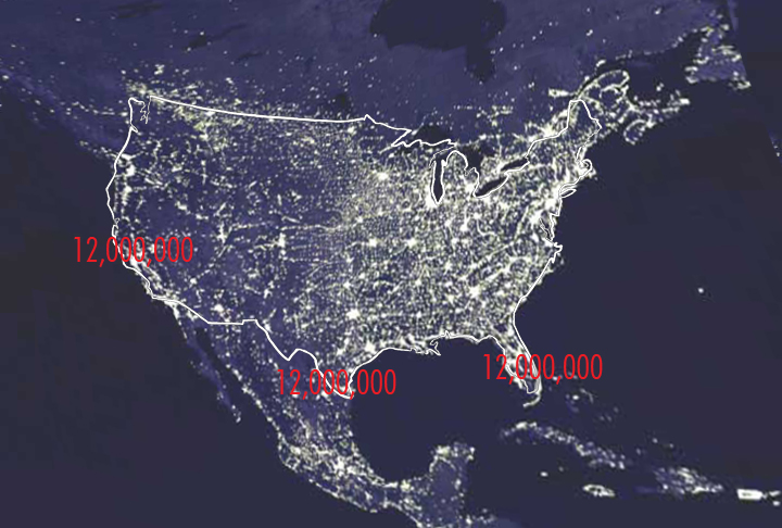 By 2030, California, Texas and Florida will increase by 12 million inhabitants.