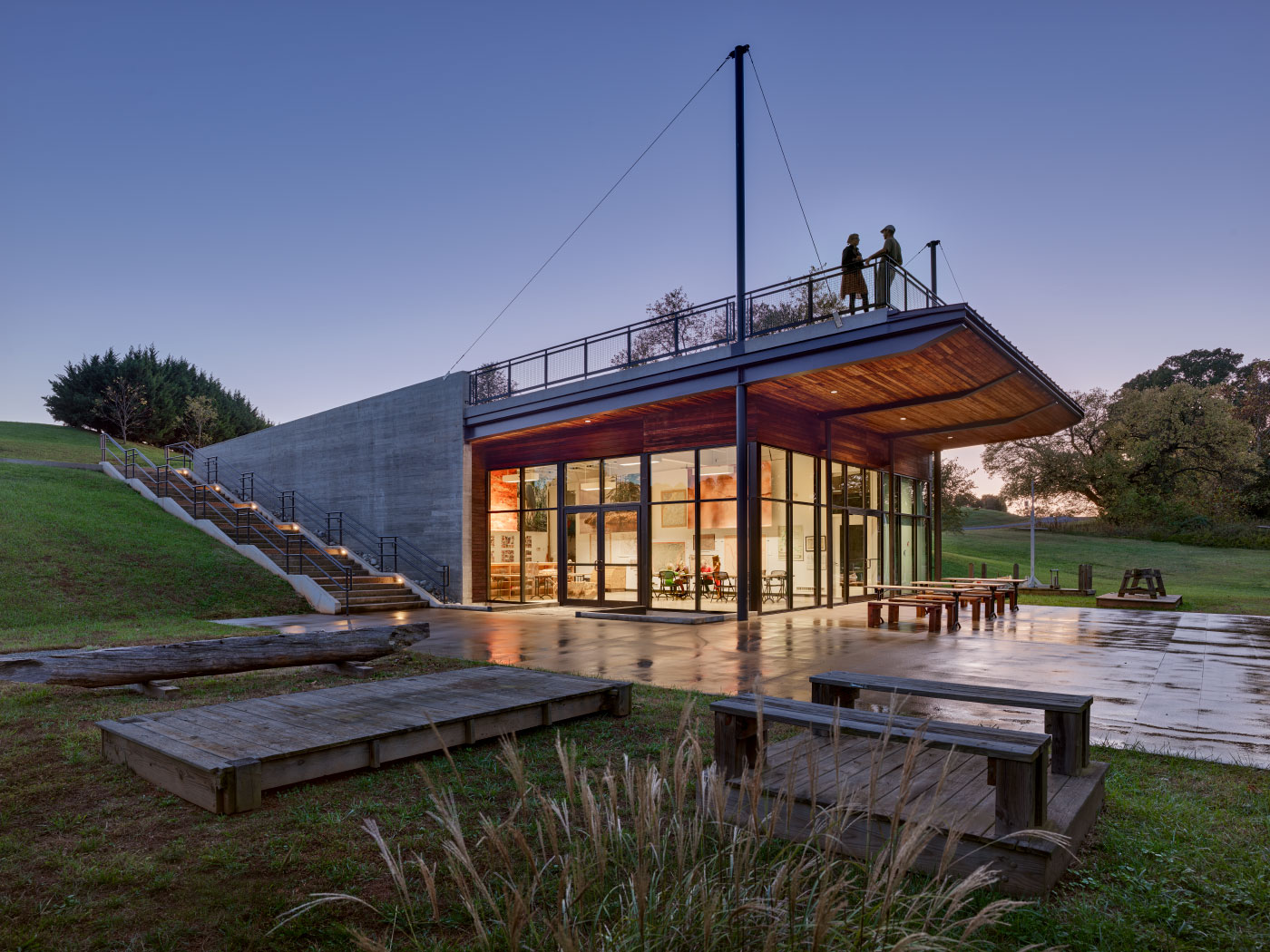 Lewis & Clark Exploratory Center - Walls are Concrete Board-Formed and Thermally-Treated Wood and Designed by Charlottesville-Based HEDS Architects.